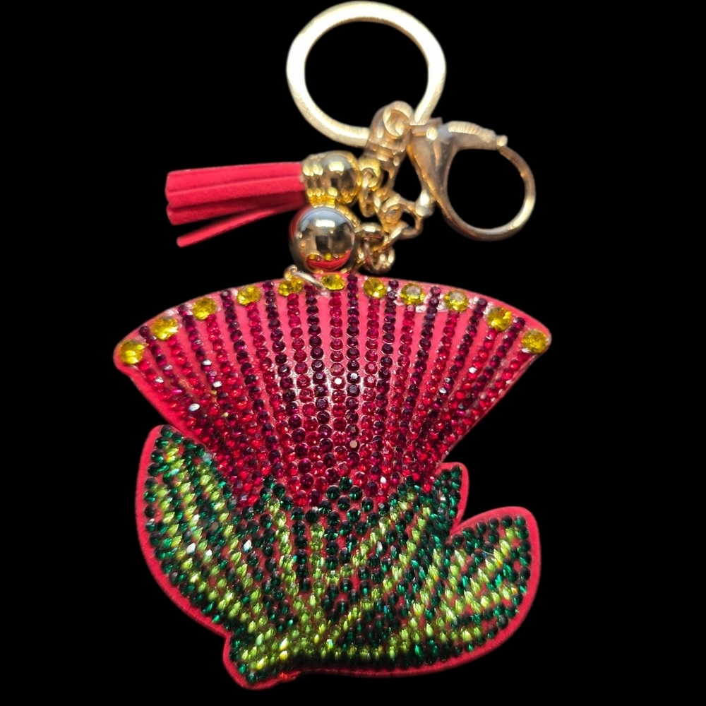 Crystal Embellished Scottish Thistle Flower Bag Charm Keychain